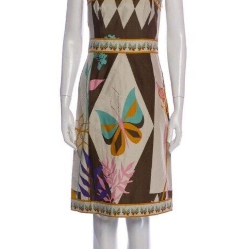 Tibi Strapless Dress with Butterfly Print - Brown and Multicolor